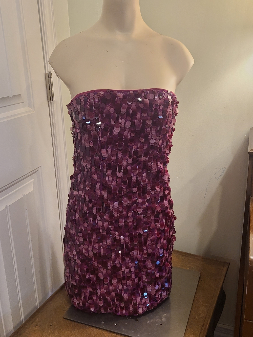 Peppermayo Strapless Sequin Mini Dress in Plum